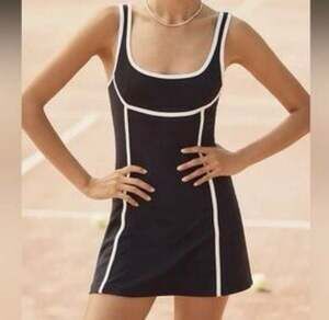 Daily Practice by Anthropologie Piped Exercise Dress Size XS Black White
